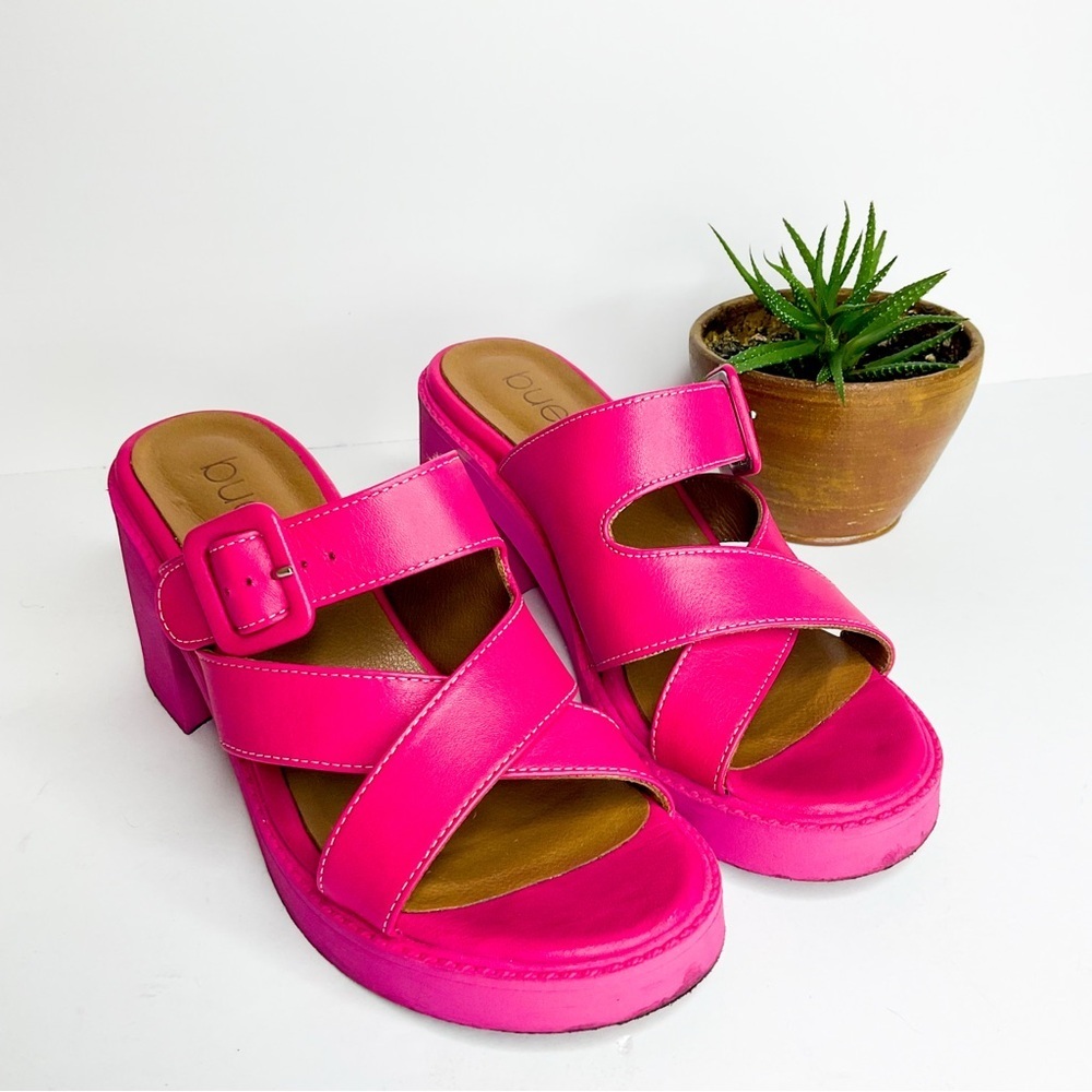 BUENO Bright Pink Leather Platform Sandals In Great Condition - Picture 8 of 8